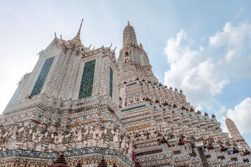 Intricate architecture of Wat Arun temple in Bangkok Thailand
