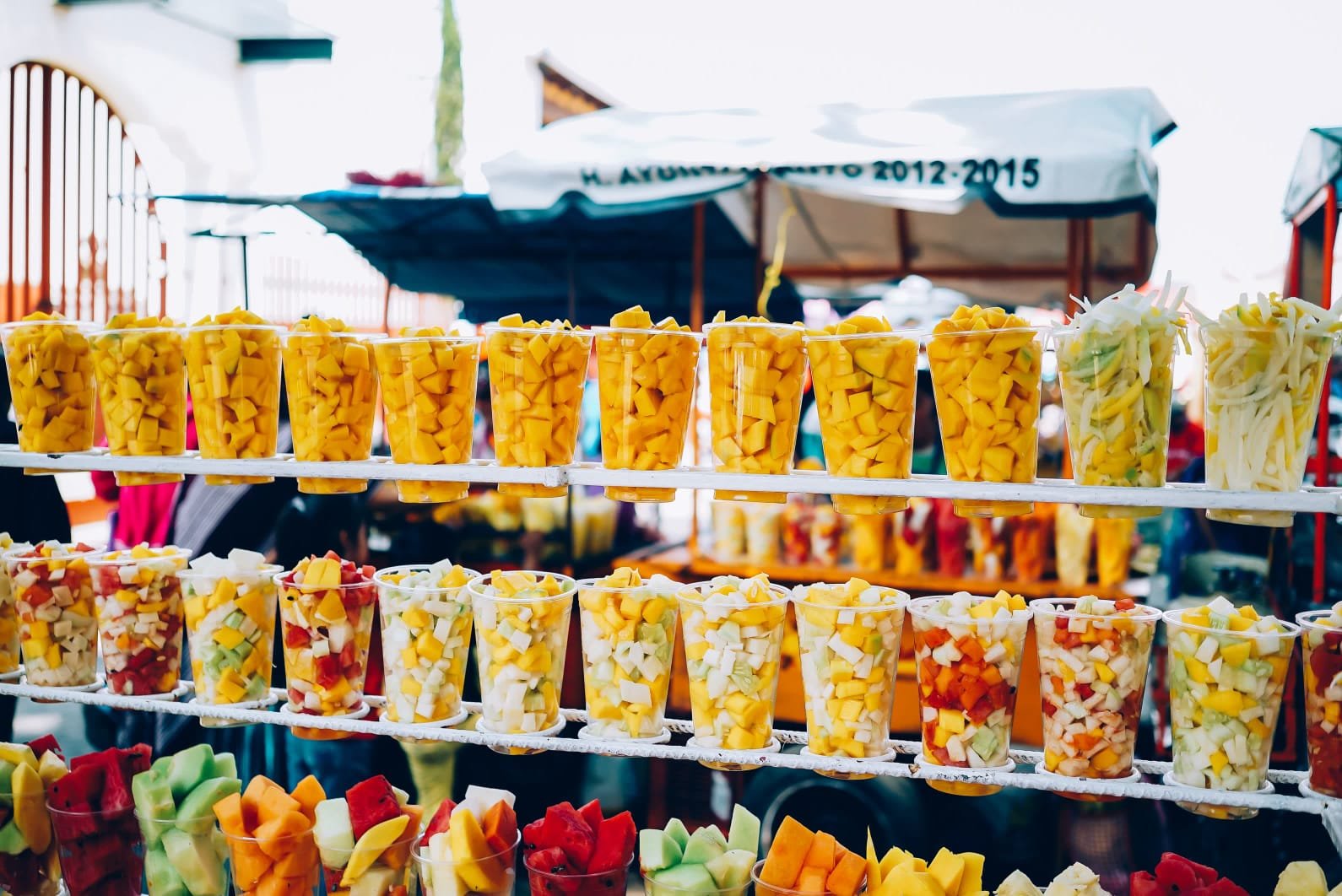Fresh street food fruit cups for Thailand 7-day budget itinerary